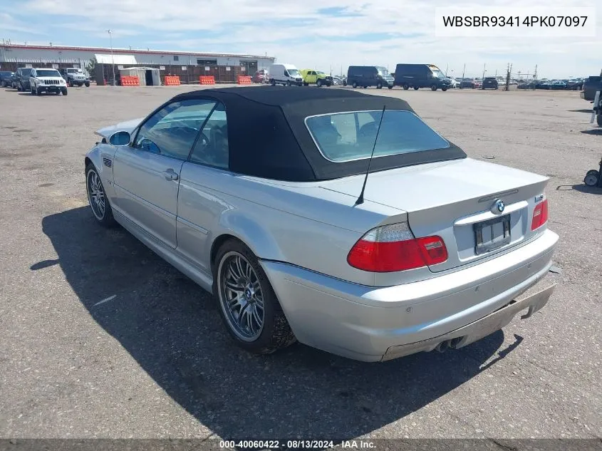 2004 BMW M3 VIN: WBSBR93414PK07097 Lot: 40060422