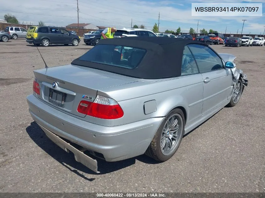 2004 BMW M3 VIN: WBSBR93414PK07097 Lot: 40060422