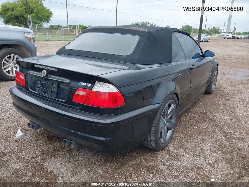 2004 BMW M3 VIN: WBSBR93404PK06880 Lot: 40171202