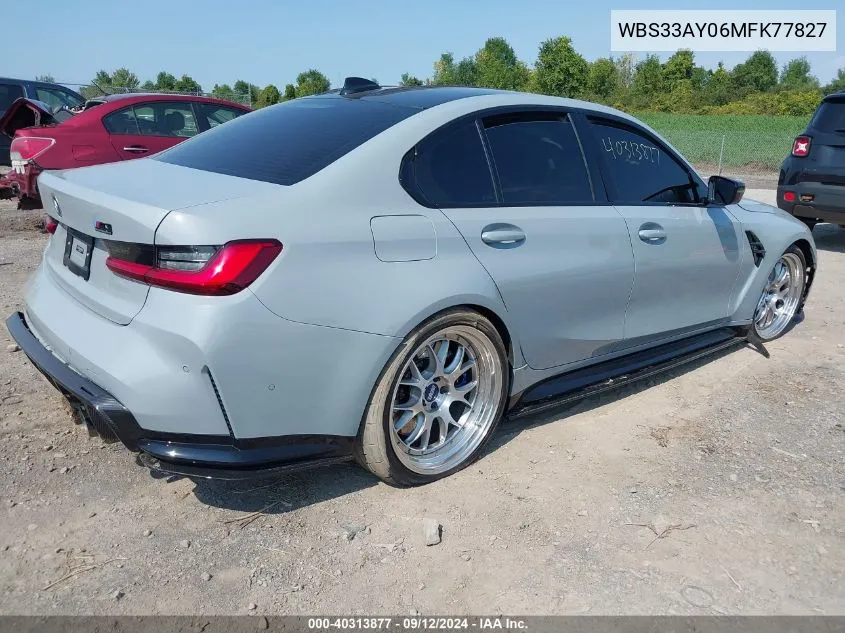 2021 BMW M3 Competition VIN: WBS33AY06MFK77827 Lot: 40313877