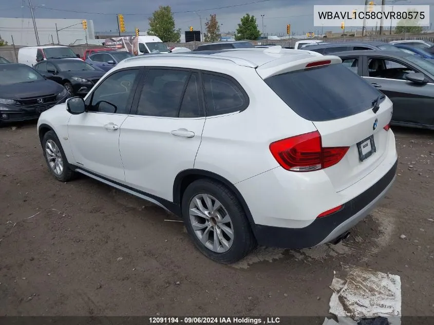 2012 BMW X1 VIN: WBAVL1C58CVR80575 Lot: 12091194