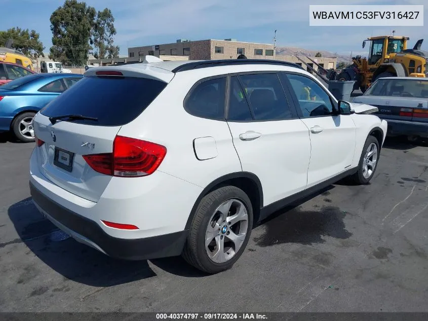 2015 BMW X1 Sdrive28I VIN: WBAVM1C53FV316427 Lot: 40374797