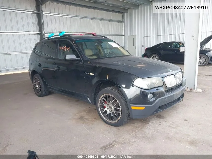 2007 BMW X3 3.0Si VIN: WBXPC93407WF18910 Lot: 40369801