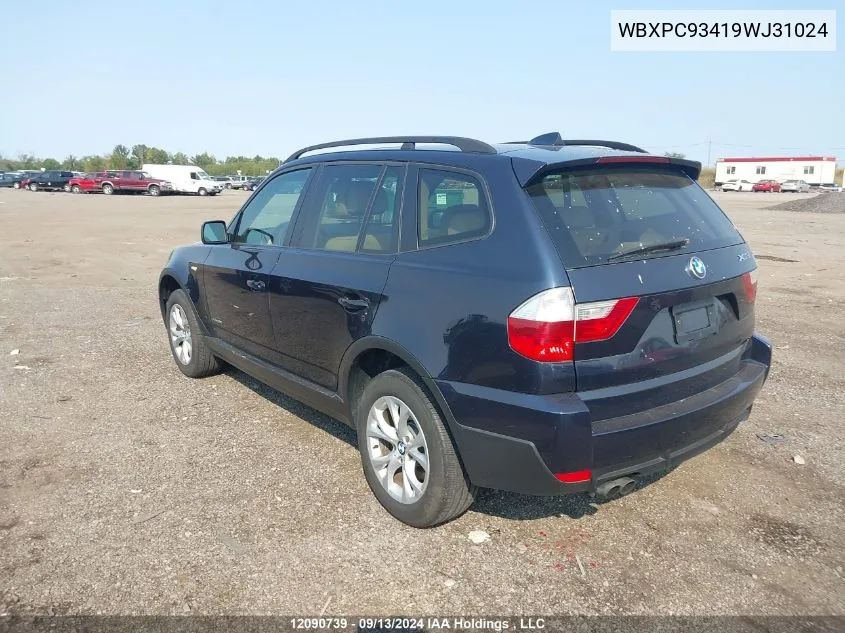 2009 BMW X3 VIN: WBXPC93419WJ31024 Lot: 12090739