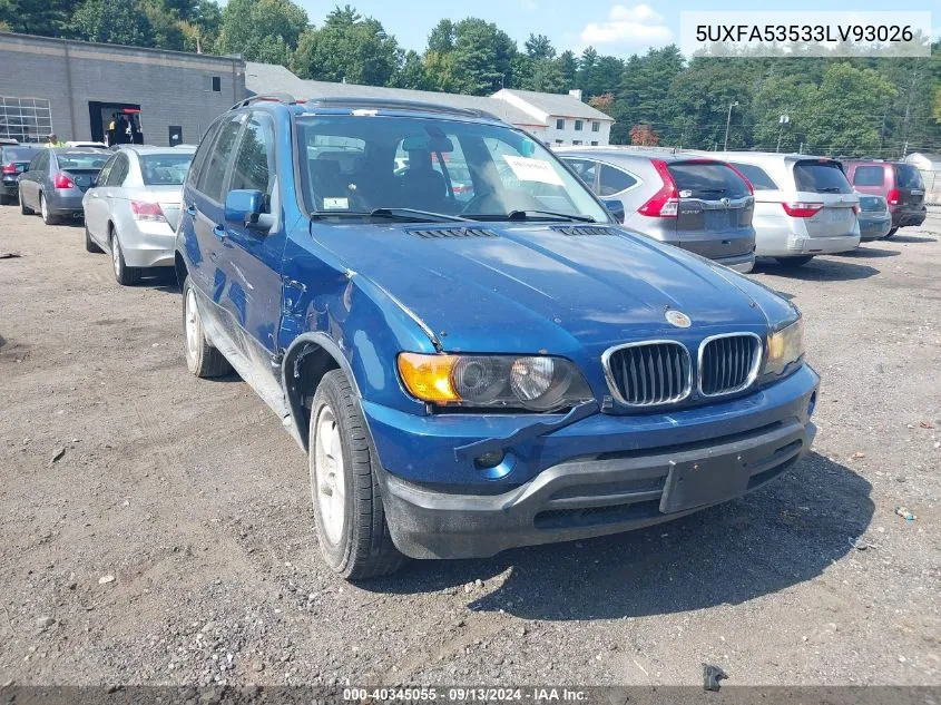 2003 BMW X5 3.0I VIN: 5UXFA53533LV93026 Lot: 40345055