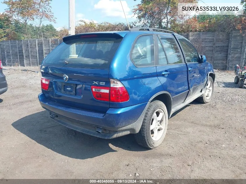 2003 BMW X5 3.0I VIN: 5UXFA53533LV93026 Lot: 40345055