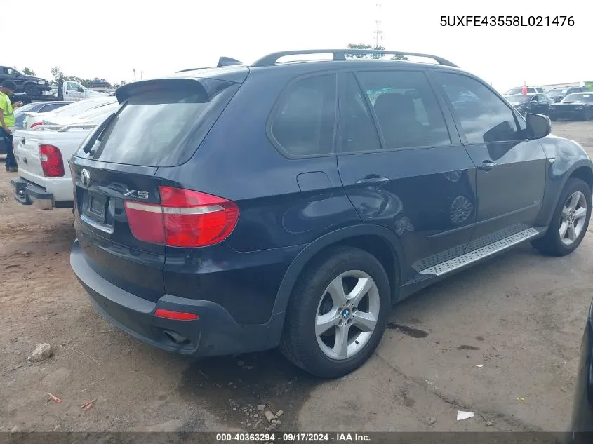 2008 BMW X5 3.0Si VIN: 5UXFE43558L021476 Lot: 40363294