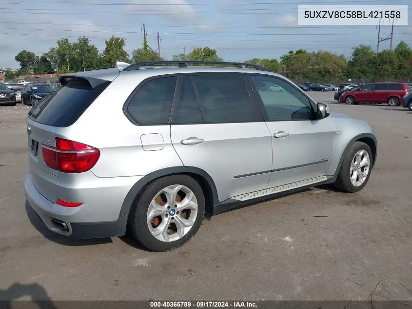 2011 BMW X5 xDrive50I VIN: 5UXZV8C58BL421558 Lot: 40365789