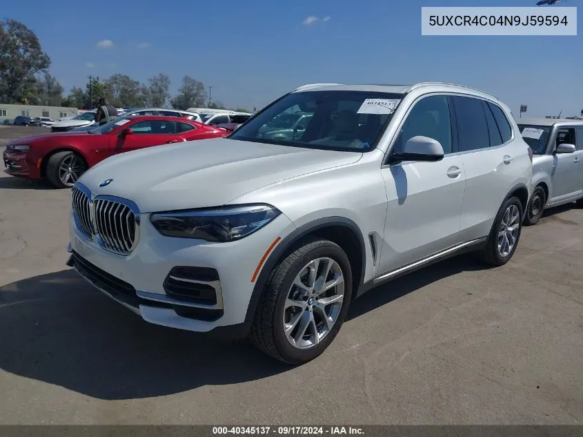 2022 BMW X5 Sdrive40I VIN: 5UXCR4C04N9J59594 Lot: 40345137