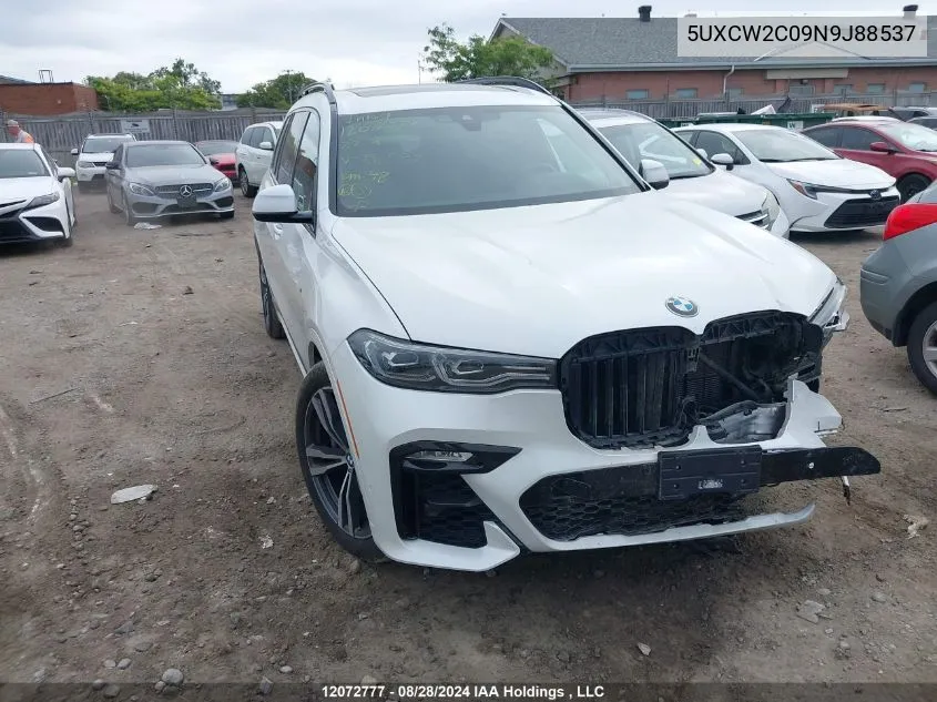 2022 BMW X7 VIN: 5UXCW2C09N9J88537 Lot: 12072777