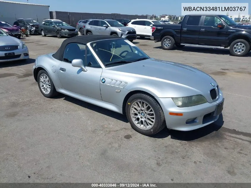 2001 BMW Z3 2.5 VIN: WBACN33481LM03767 Lot: 40333846