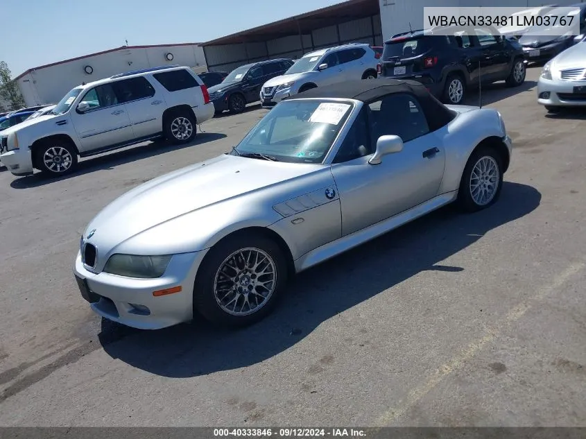 2001 BMW Z3 2.5 VIN: WBACN33481LM03767 Lot: 40333846