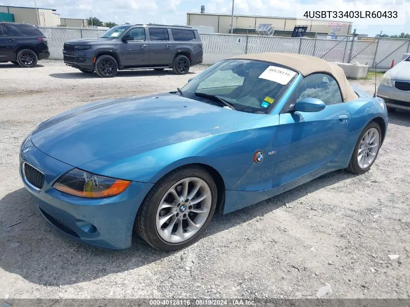 2003 BMW Z4 2.5I VIN: 4USBT33403LR60433 Lot: 40128116