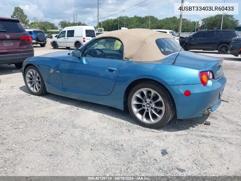 2003 BMW Z4 2.5I VIN: 4USBT33403LR60433 Lot: 40128116