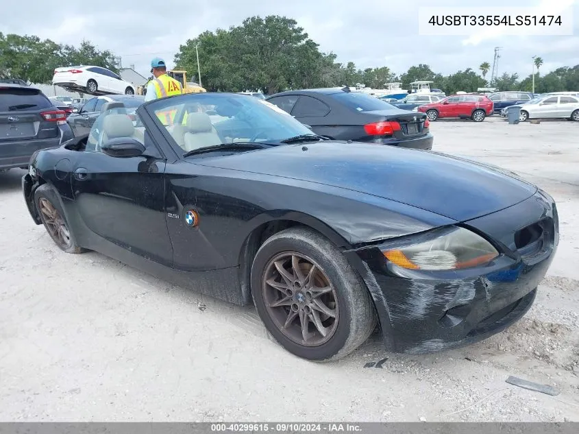 2004 BMW Z4 2.5 VIN: 4USBT33554LS51474 Lot: 40299615