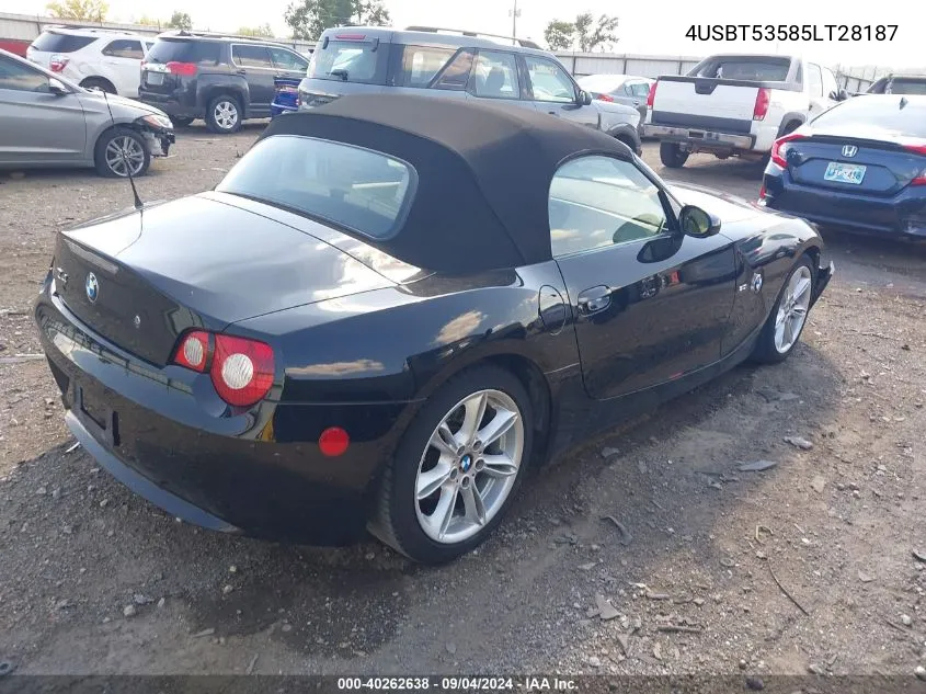 2005 BMW Z4 3.0I VIN: 4USBT53585LT28187 Lot: 40262638