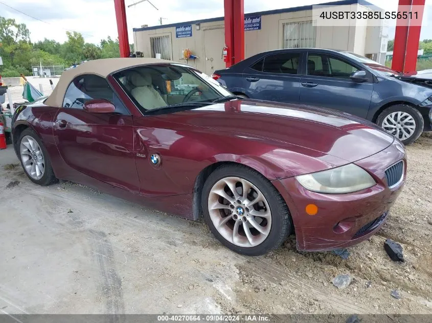 4USBT33585LS56511 2005 BMW Z4 2.5I