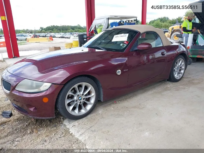 4USBT33585LS56511 2005 BMW Z4 2.5I