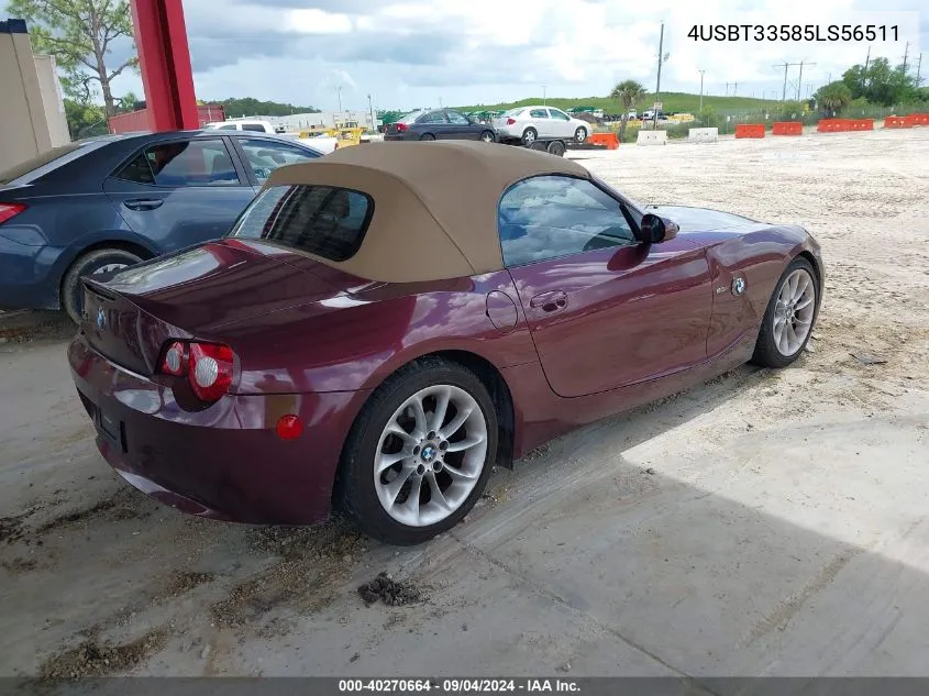 2005 BMW Z4 2.5I VIN: 4USBT33585LS56511 Lot: 40270664