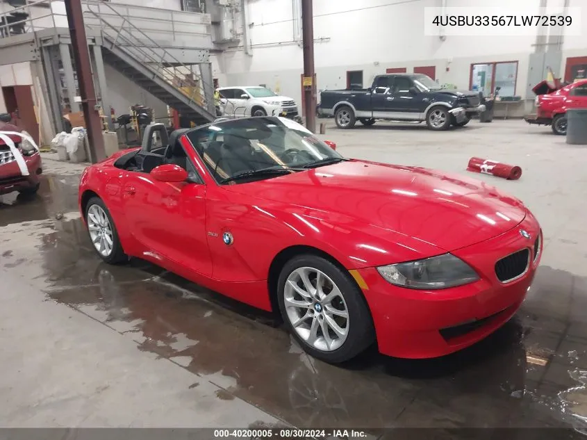 2007 BMW Z4 3.0I VIN: 4USBU33567LW72539 Lot: 40200005