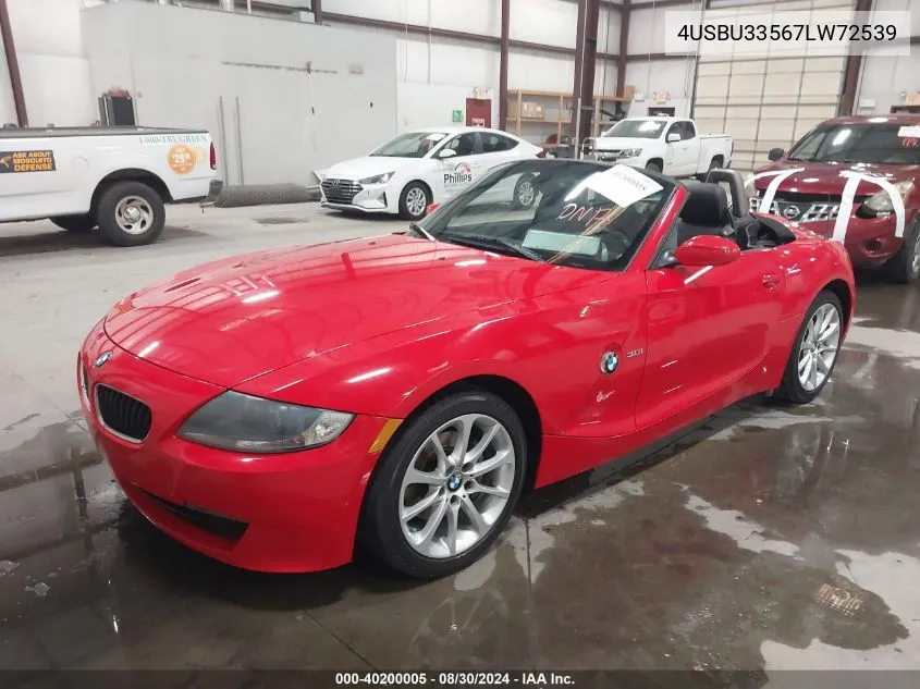 2007 BMW Z4 3.0I VIN: 4USBU33567LW72539 Lot: 40200005