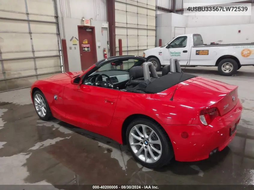 2007 BMW Z4 3.0I VIN: 4USBU33567LW72539 Lot: 40200005