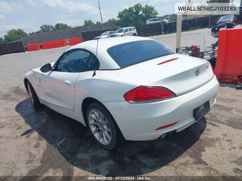 2012 BMW Z4 Sdrive28I VIN: WBALL5C58CJ103283 Lot: 39829152