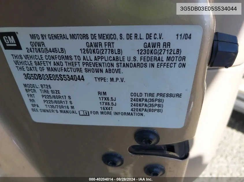 3G5DB03E05S534044 2005 Buick Rendezvous Cx