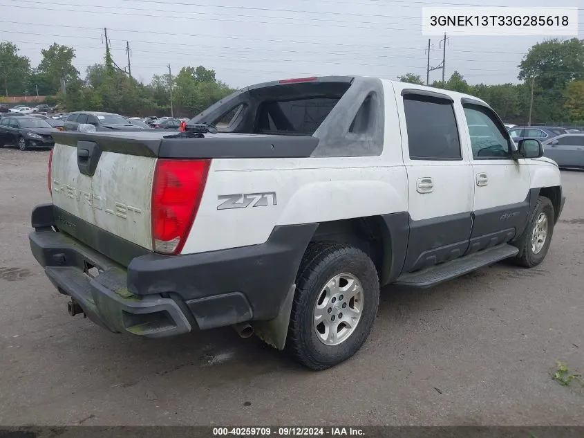 2003 Chevrolet Avalanche 1500 VIN: 3GNEK13T33G285618 Lot: 40259709