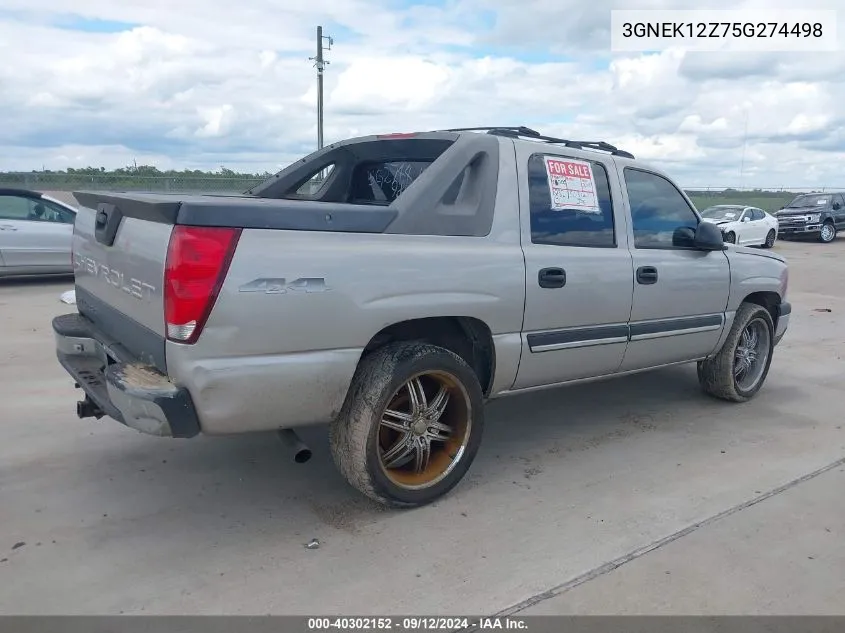 2005 Chevrolet Avalanche 1500 Ls VIN: 3GNEK12Z75G274498 Lot: 40302152