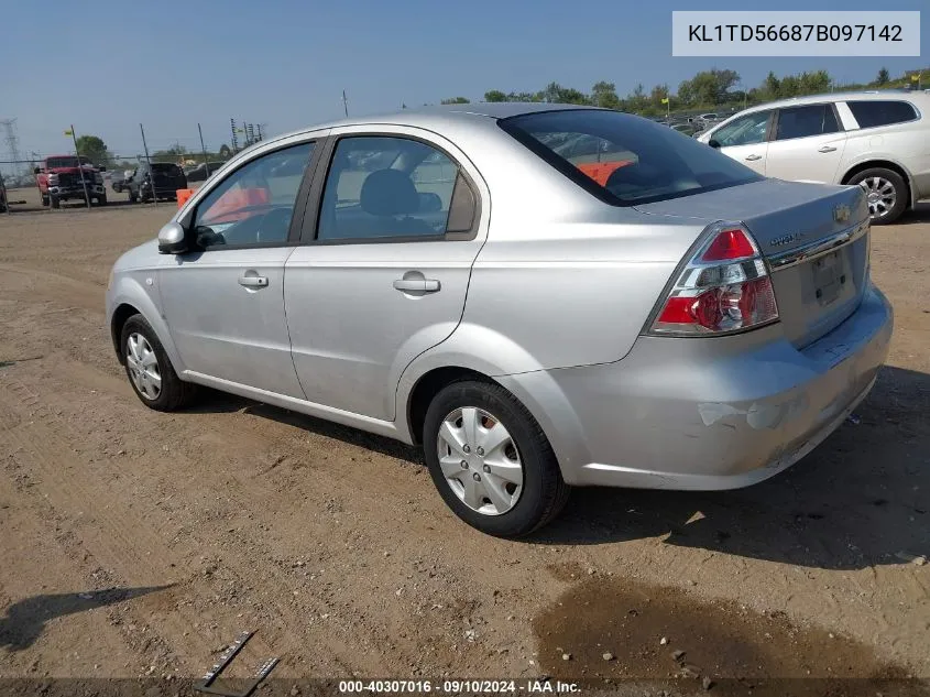 2007 Chevrolet Aveo Ls VIN: KL1TD56687B097142 Lot: 40307016