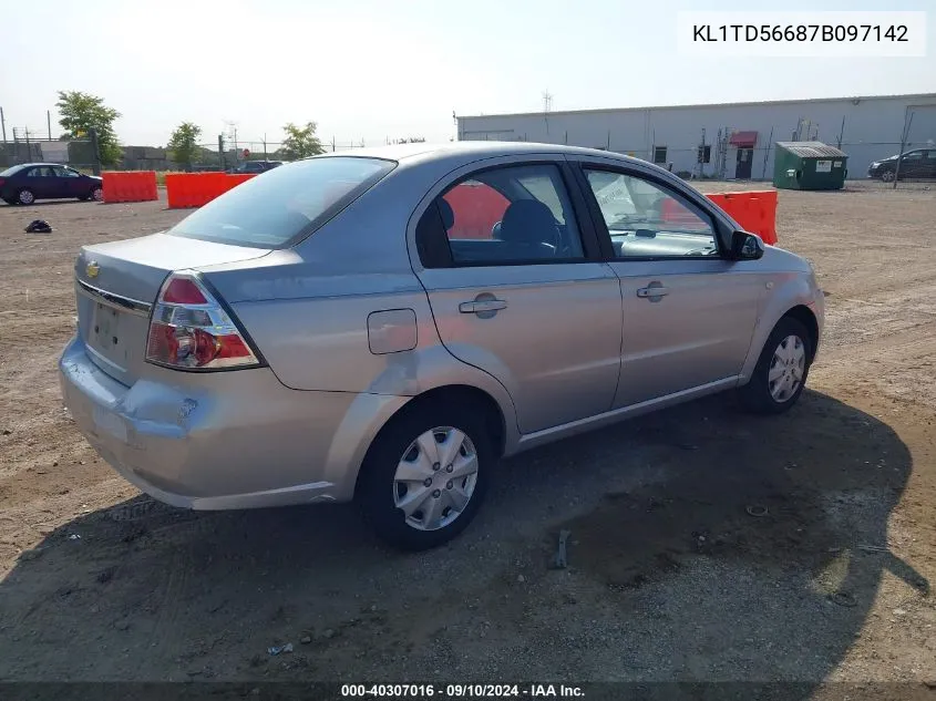 2007 Chevrolet Aveo Ls VIN: KL1TD56687B097142 Lot: 40307016