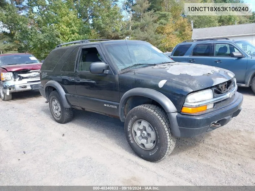 2003 Chevrolet Blazer VIN: 1GNCT18X63K106240 Lot: 40340833