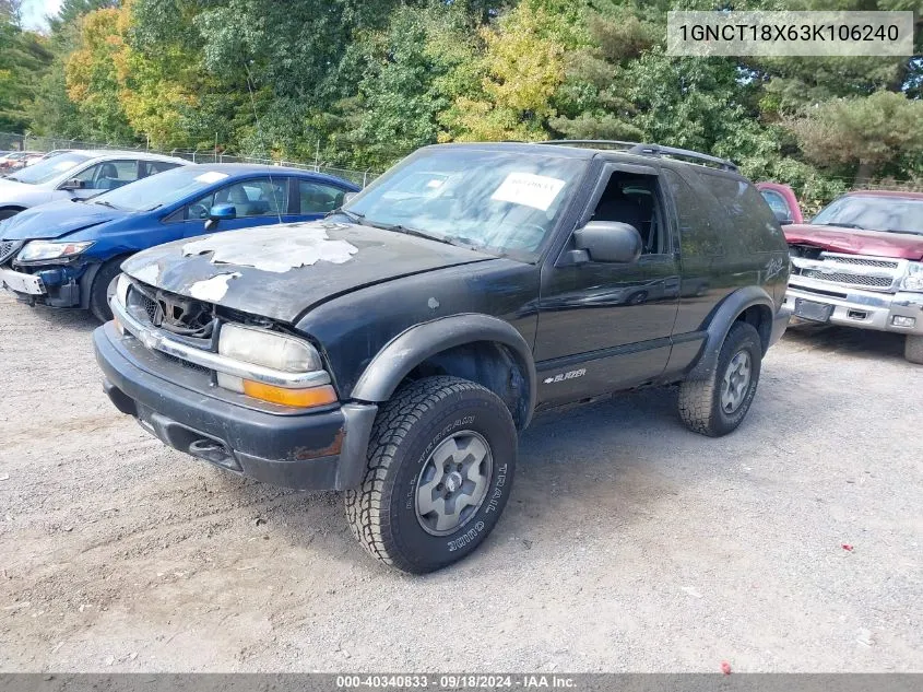 2003 Chevrolet Blazer VIN: 1GNCT18X63K106240 Lot: 40340833