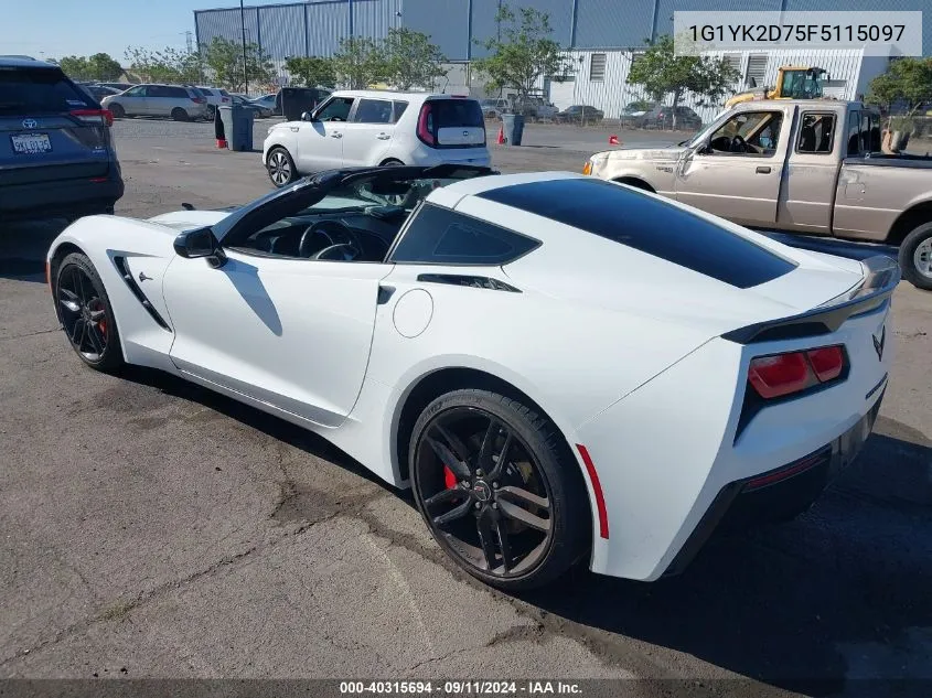 2015 Chevrolet Corvette Stingray Z51 VIN: 1G1YK2D75F5115097 Lot: 40315694