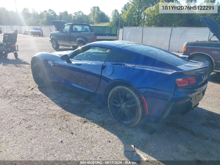 2017 Chevrolet Corvette Stingray Z51 1Lt VIN: 1G1YH2D76H5122299 Lot: 40351962