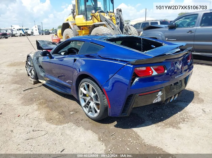 2019 Chevrolet Corvette Grand Sport VIN: 1G1YW2D7XK5106703 Lot: 40326509