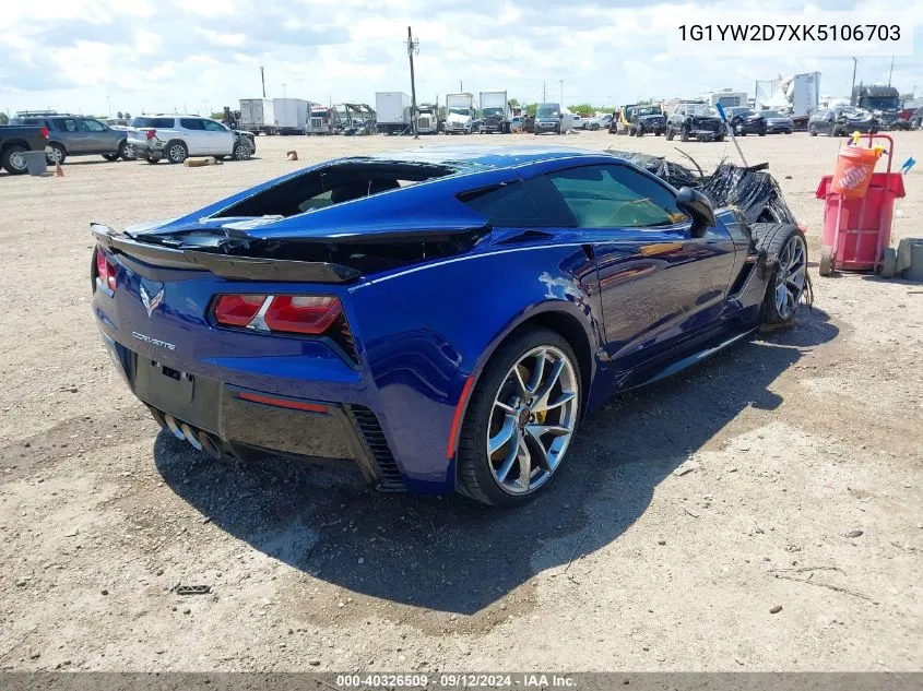 2019 Chevrolet Corvette Grand Sport VIN: 1G1YW2D7XK5106703 Lot: 40326509