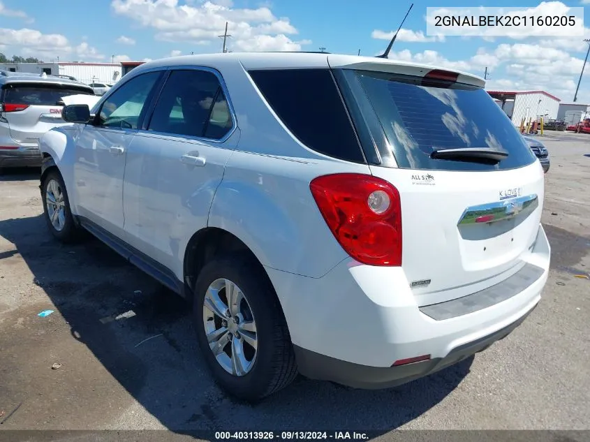 2012 Chevrolet Equinox Ls VIN: 2GNALBEK2C1160205 Lot: 40313926