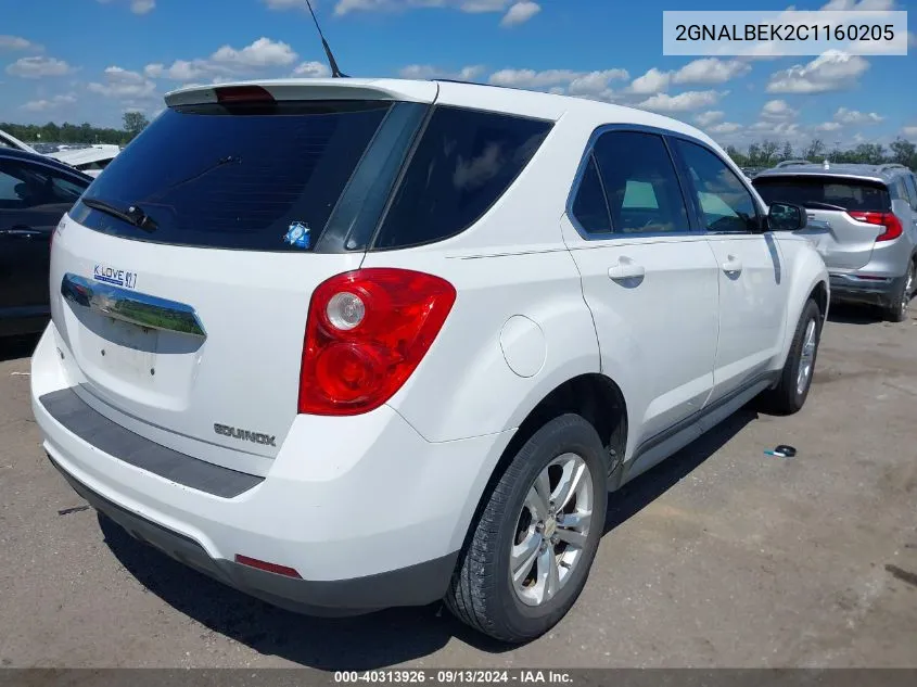 2012 Chevrolet Equinox Ls VIN: 2GNALBEK2C1160205 Lot: 40313926