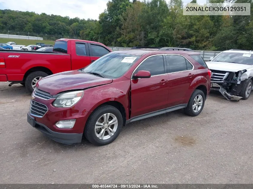 2016 Chevrolet Equinox Lt VIN: 2GNALCEK3G6129351 Lot: 40344724