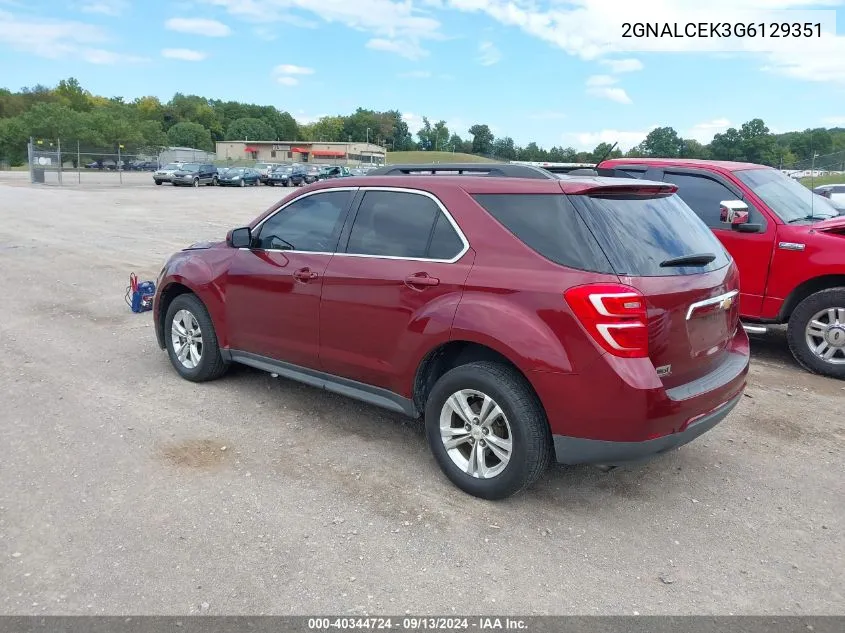 2016 Chevrolet Equinox Lt VIN: 2GNALCEK3G6129351 Lot: 40344724