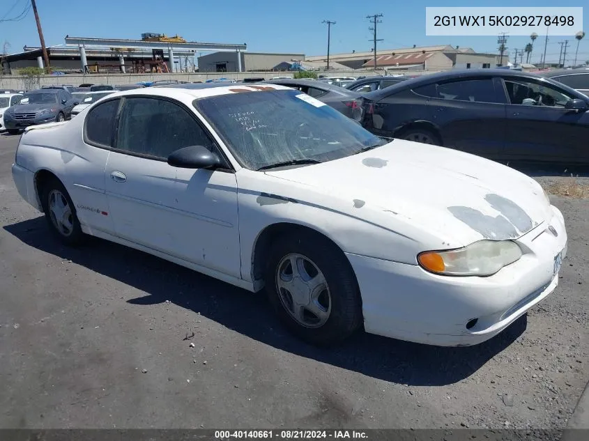 2002 Chevrolet Monte Carlo Ss VIN: 2G1WX15K029278498 Lot: 40140661