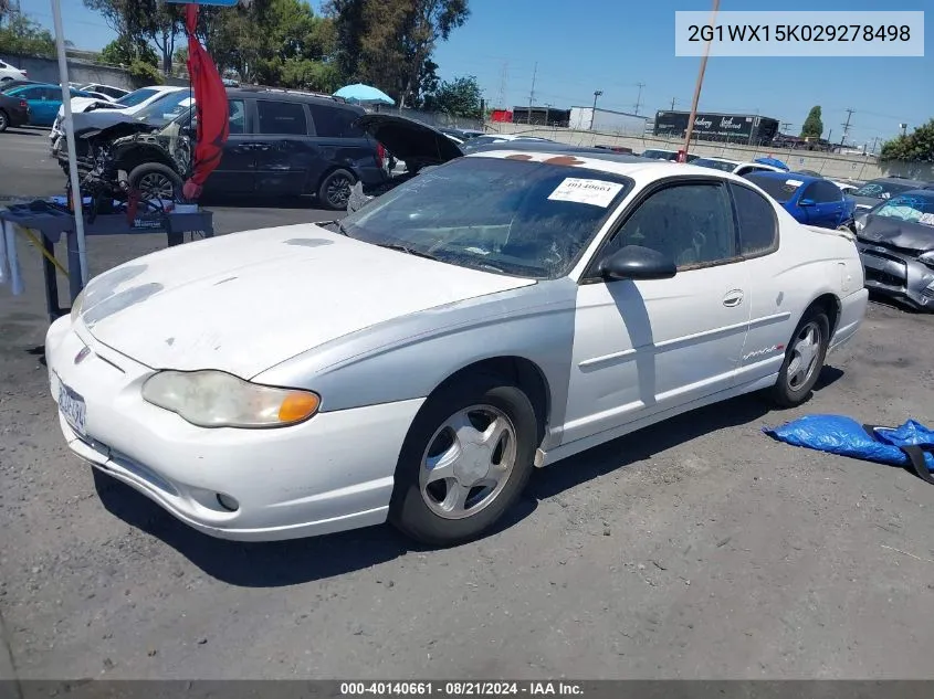 2002 Chevrolet Monte Carlo Ss VIN: 2G1WX15K029278498 Lot: 40140661