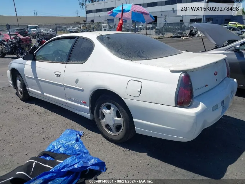 2002 Chevrolet Monte Carlo Ss VIN: 2G1WX15K029278498 Lot: 40140661