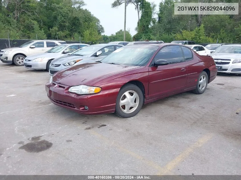 2002 Chevrolet Monte Carlo Ss VIN: 2G1WX15K829244096 Lot: 40160386