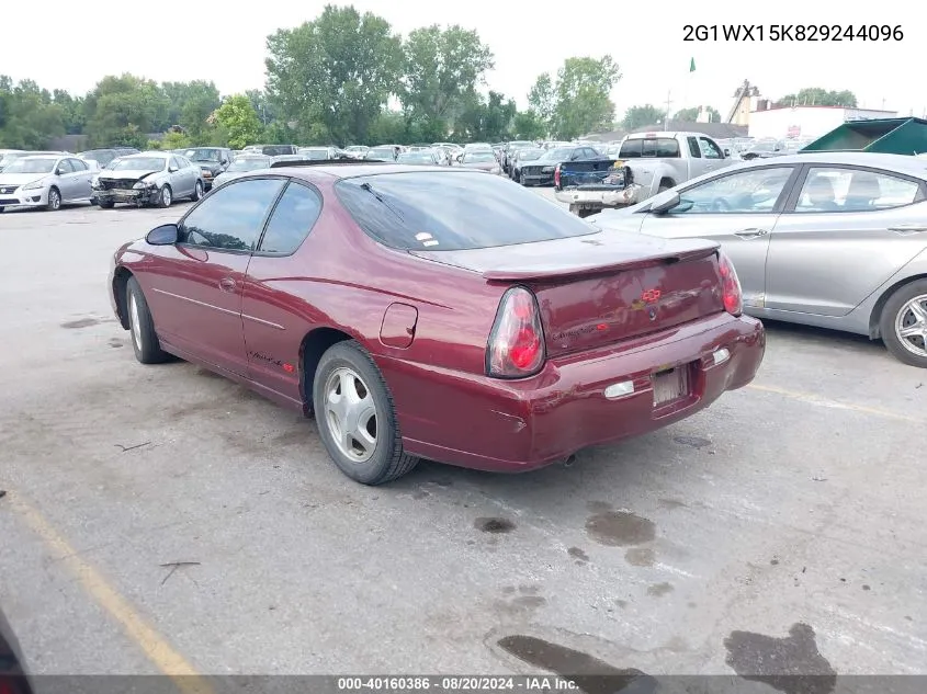 2002 Chevrolet Monte Carlo Ss VIN: 2G1WX15K829244096 Lot: 40160386