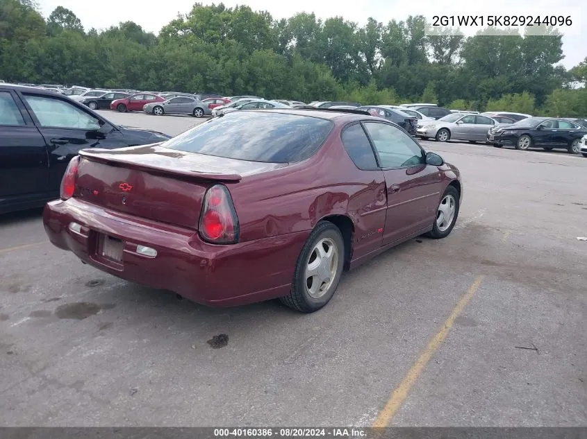 2002 Chevrolet Monte Carlo Ss VIN: 2G1WX15K829244096 Lot: 40160386