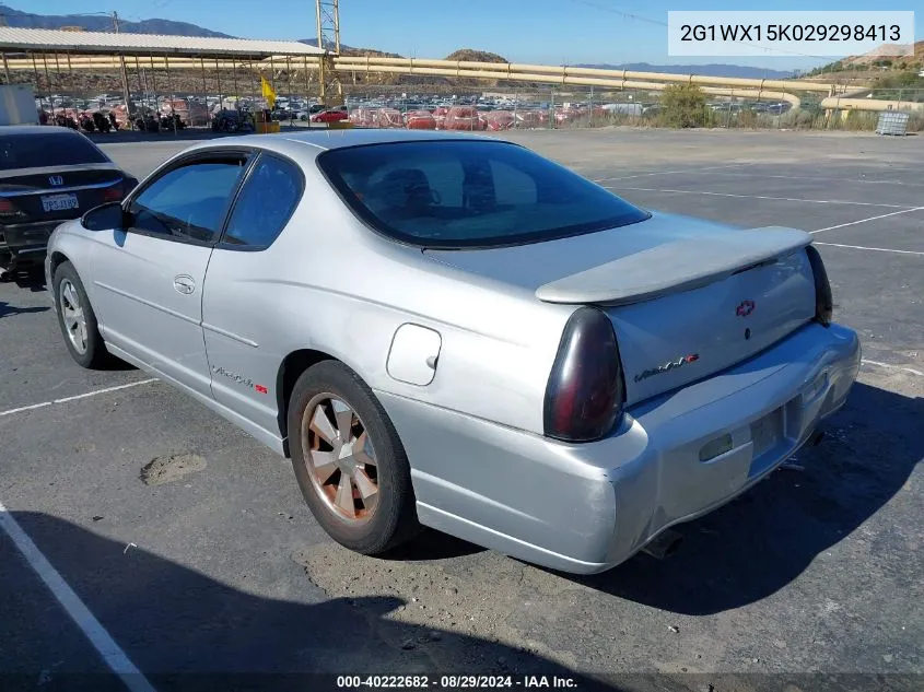 2002 Chevrolet Monte Carlo Ss VIN: 2G1WX15K029298413 Lot: 40222682