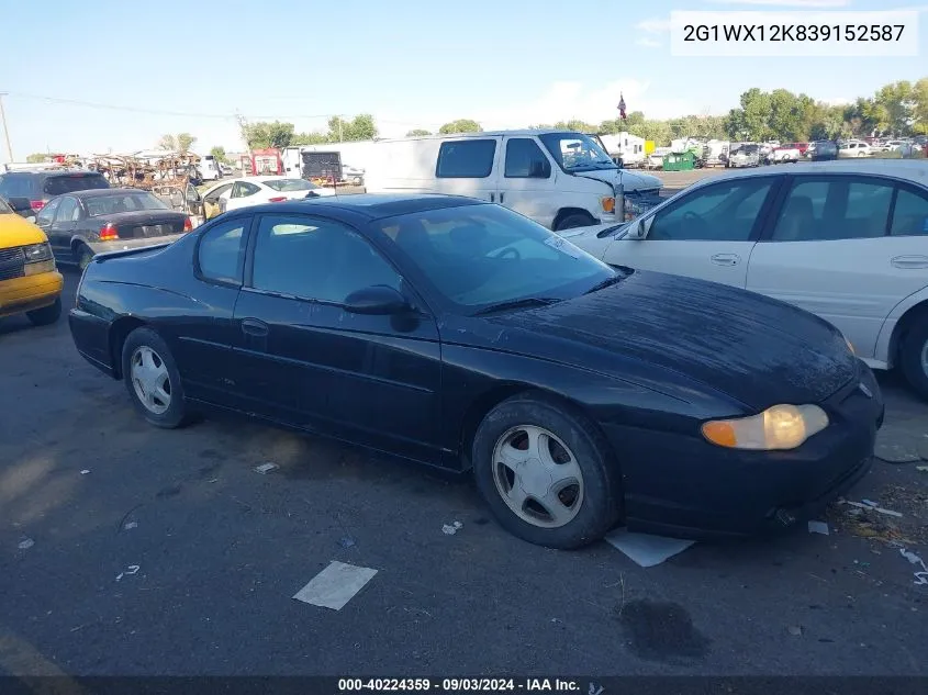 2003 Chevrolet Monte Carlo Ss VIN: 2G1WX12K839152587 Lot: 40224359